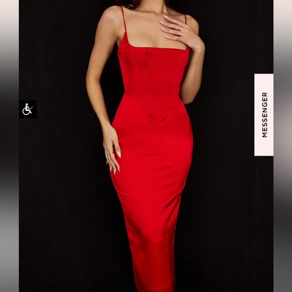 House of CB Dresses House Of Cb Anais Scarlet Satin Corset Midi